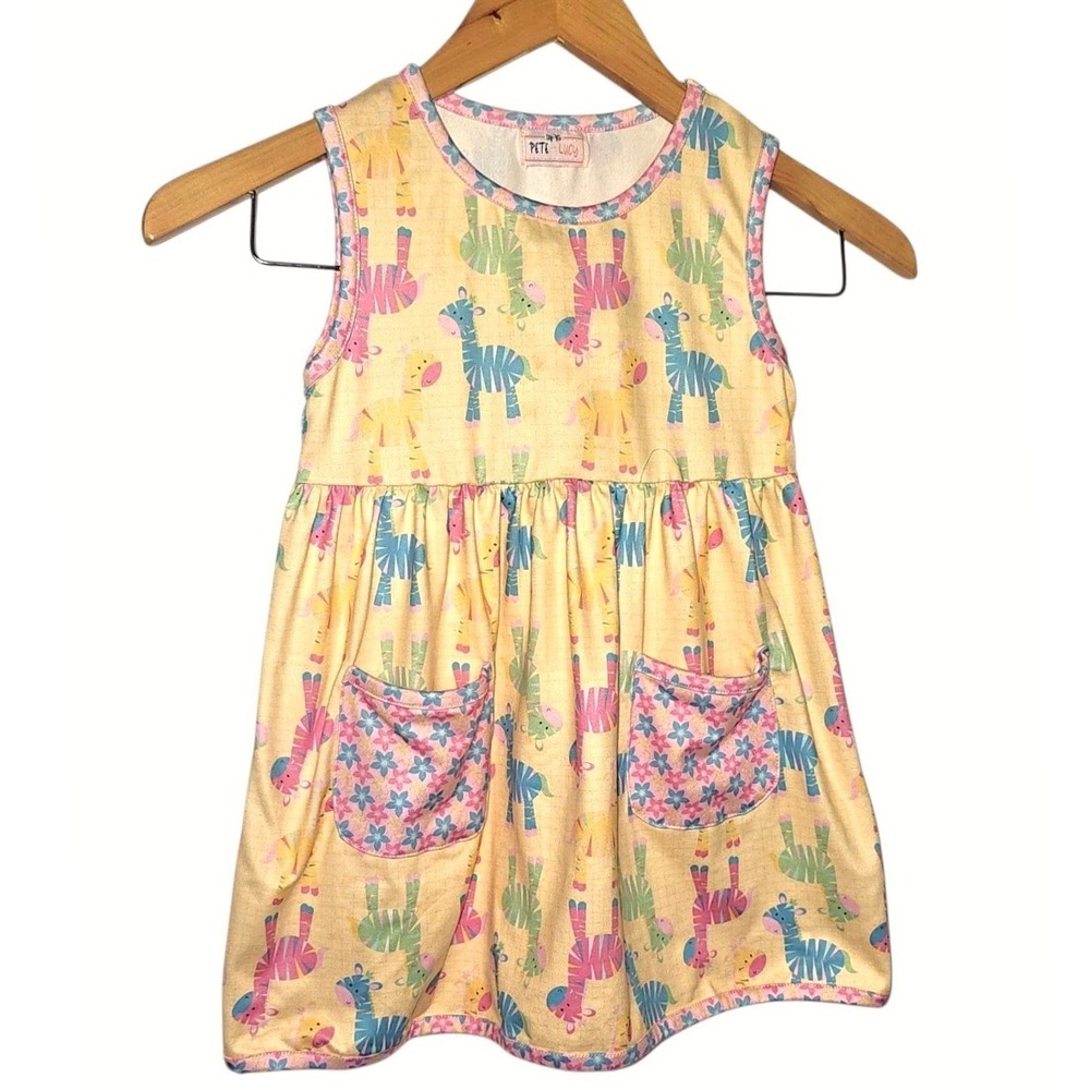 Pete + Lucy Girls Yellow Zebra Print Ruffle Pocket Dress Size 6X - Picture 2 of 8